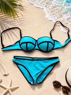 Turquoise Black-Trim Bikini Set - Women Swim
